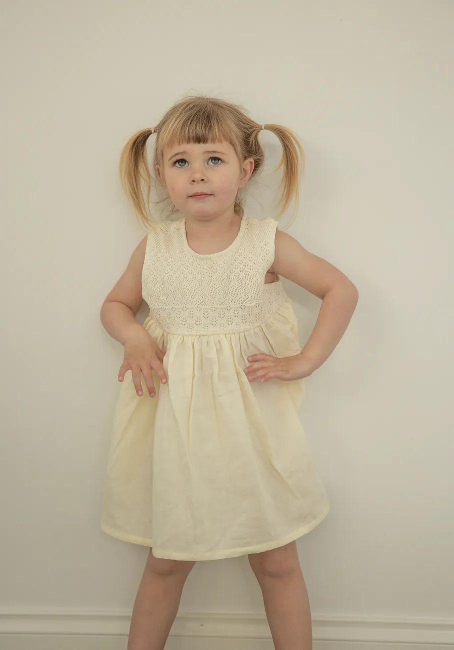 Miann & Co Kids - Crochet Detail Sleeveless Dress - Lemon