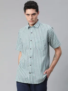 Millennial Men White & Green Cotton  Half Sleeve Shirt For Men-Mmh0177