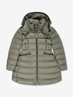 Moncler Enfant Girls Down Padded Charpal Long Coat in Green