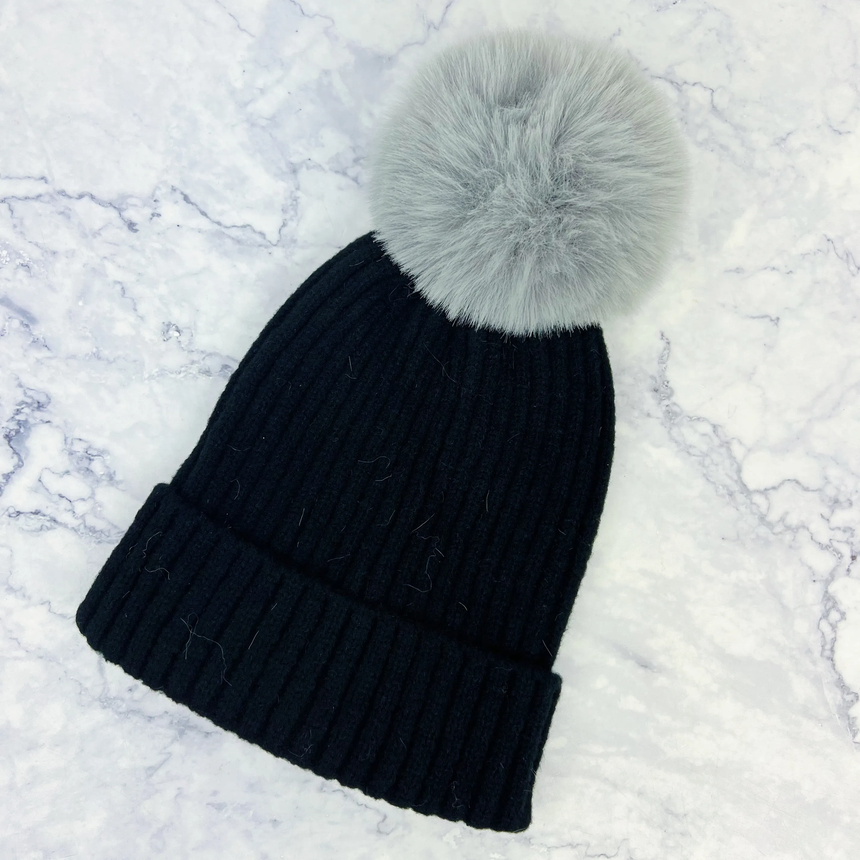 Monochrome Knit Pom Hat