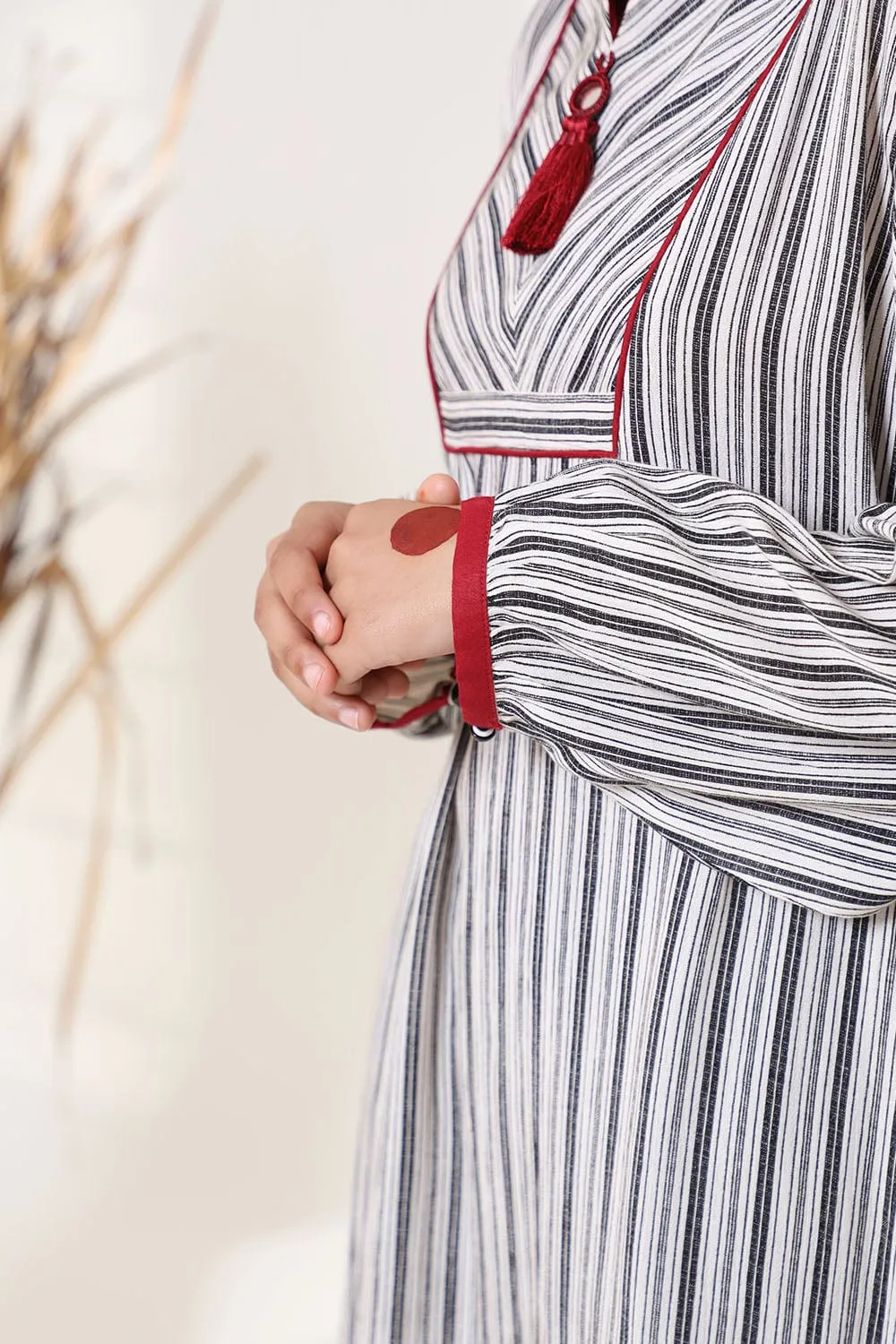 Monochrome Maven Top With Red Details