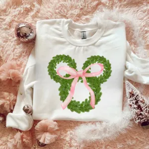 Mouse Wreath with Pink Bow Sweatshirt