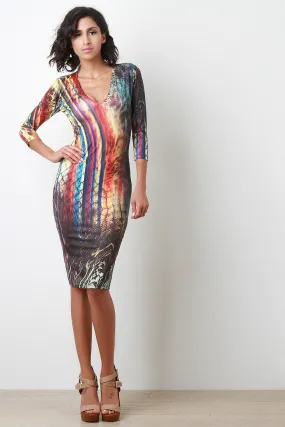 Multicolor Abstract Bodycon Midi Dress