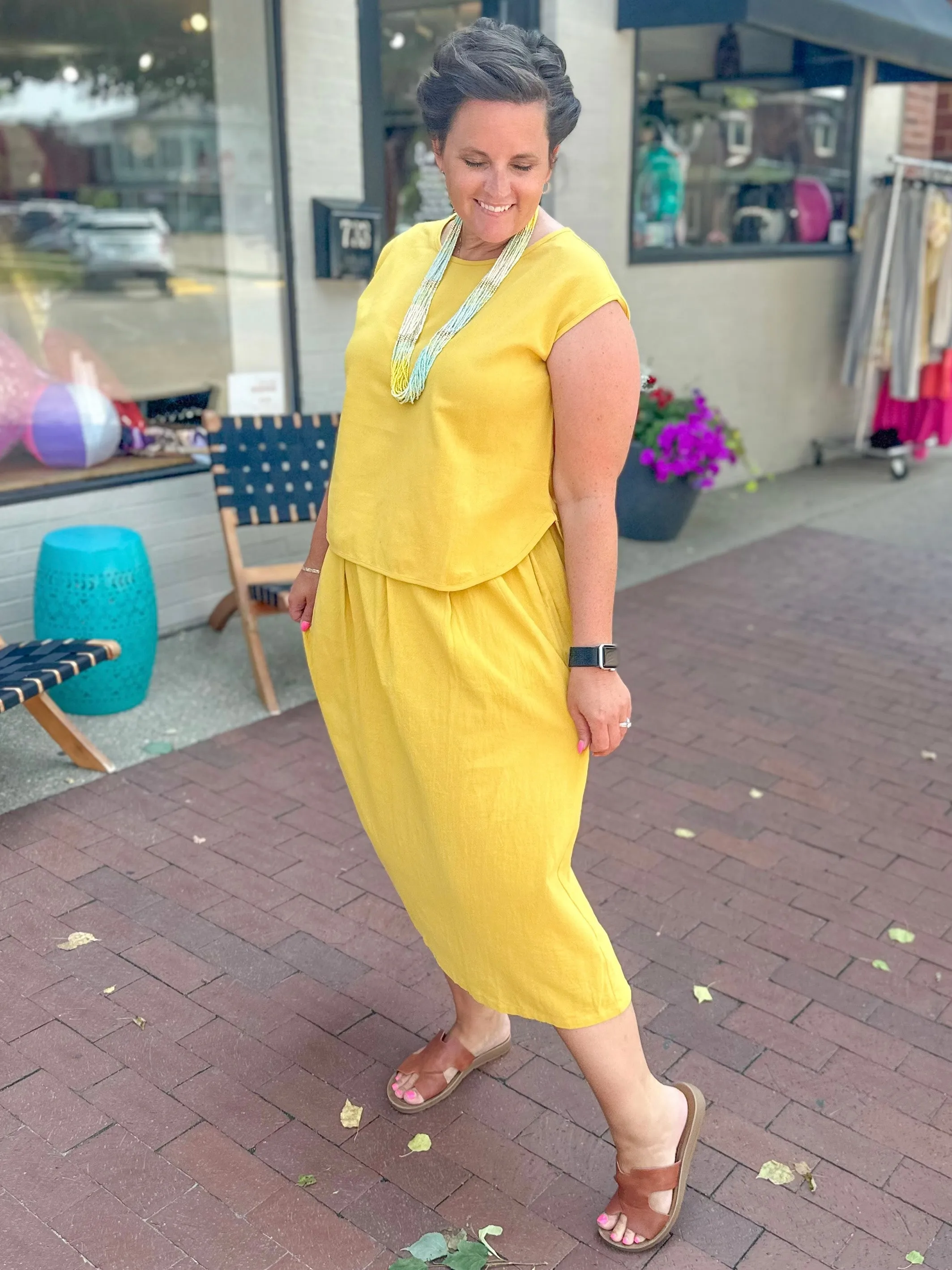 Mustard Linen Top & Skirt Set