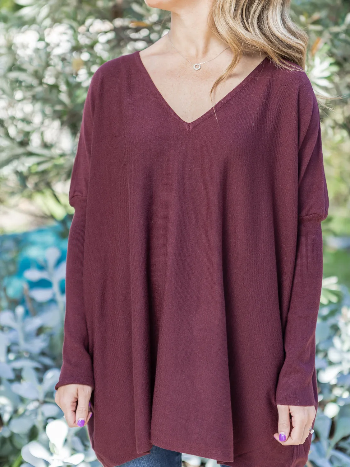 Nadia V Neck Knit - Aubergine