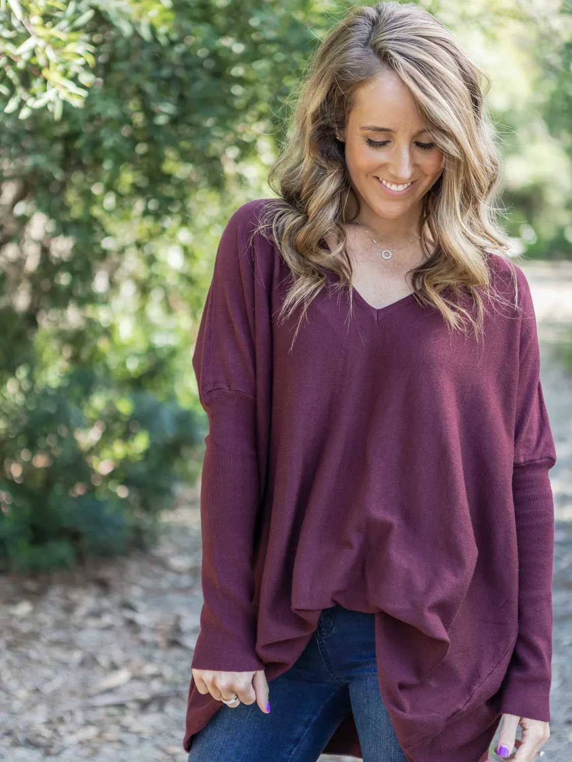 Nadia V Neck Knit - Aubergine