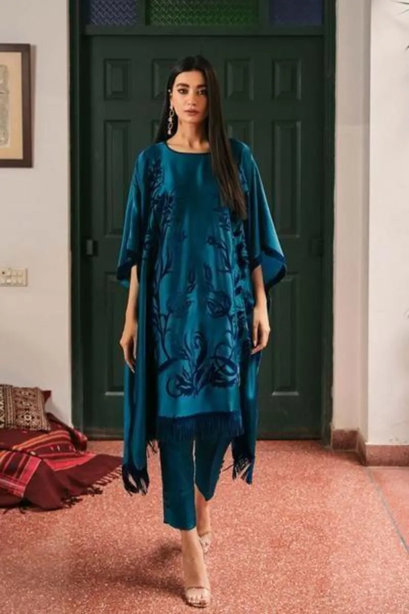 Natasha Kamal - Teal Silk Coord Set - 2 Pieces