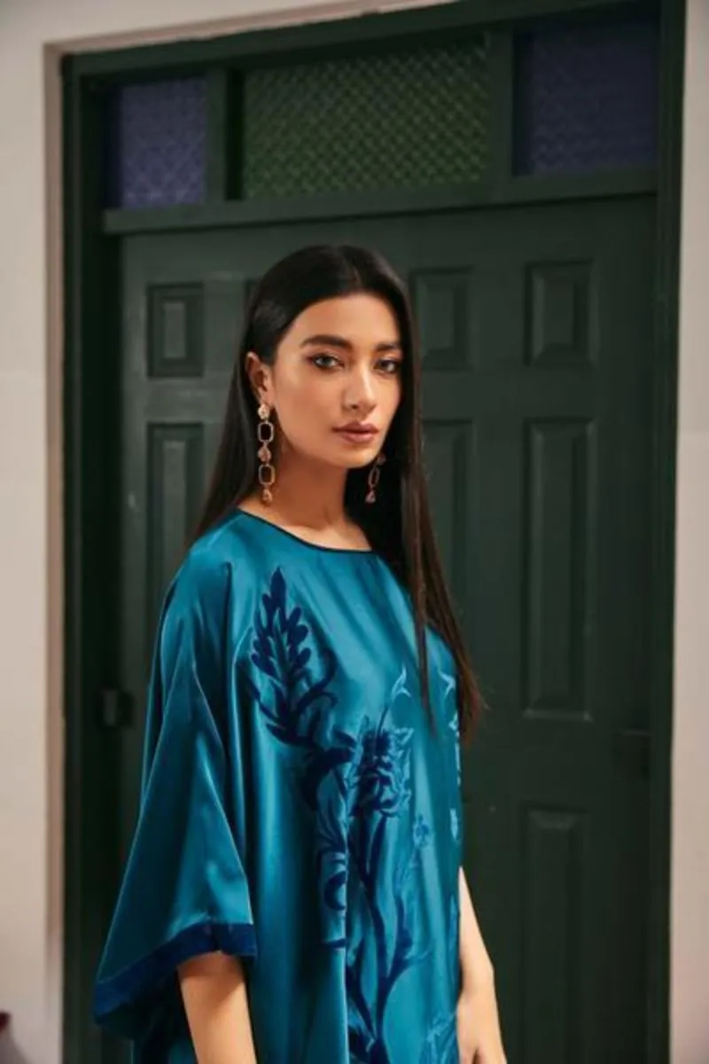 Natasha Kamal - Teal Silk Coord Set - 2 Pieces