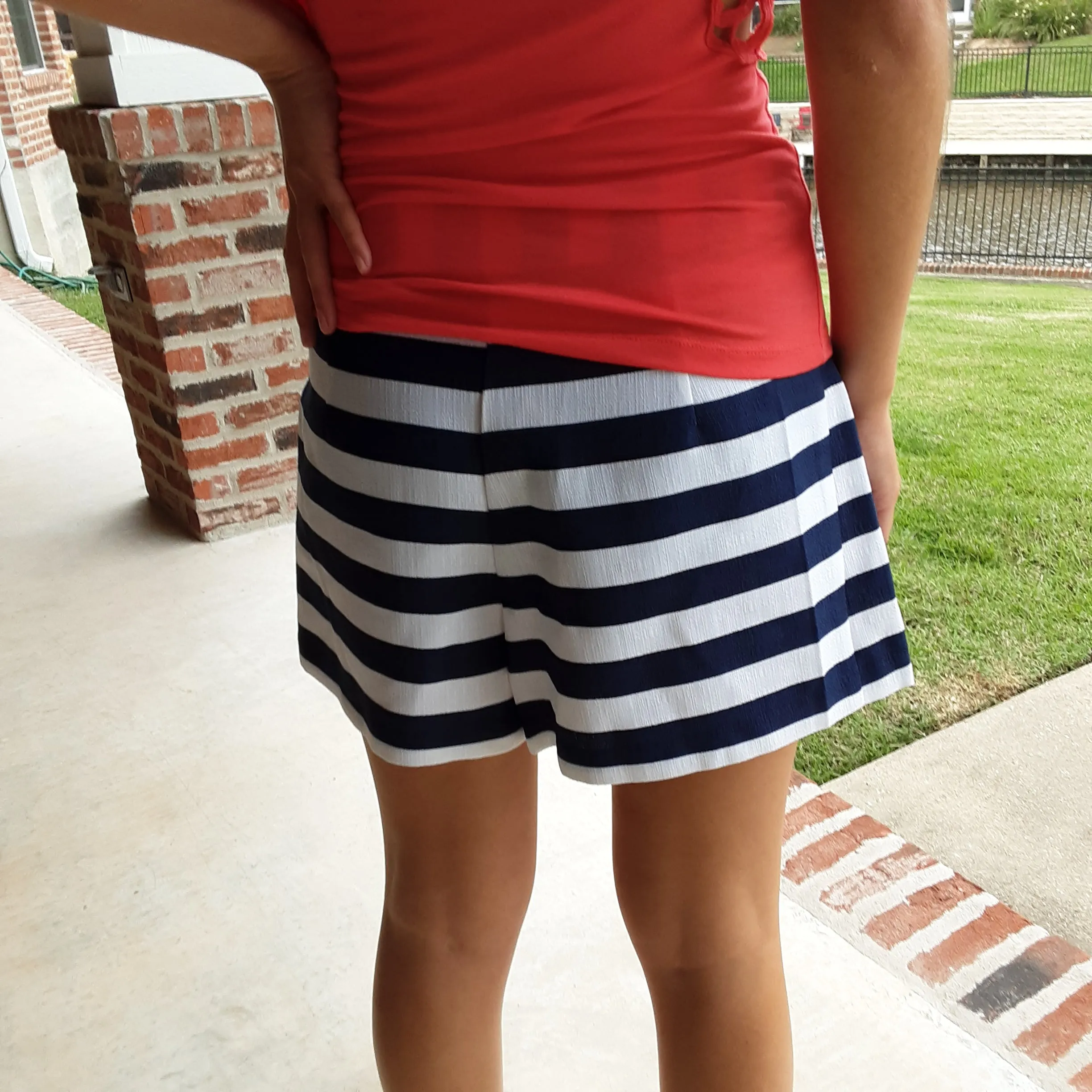 Navy and White Horizontal Stripe Skort | Everly