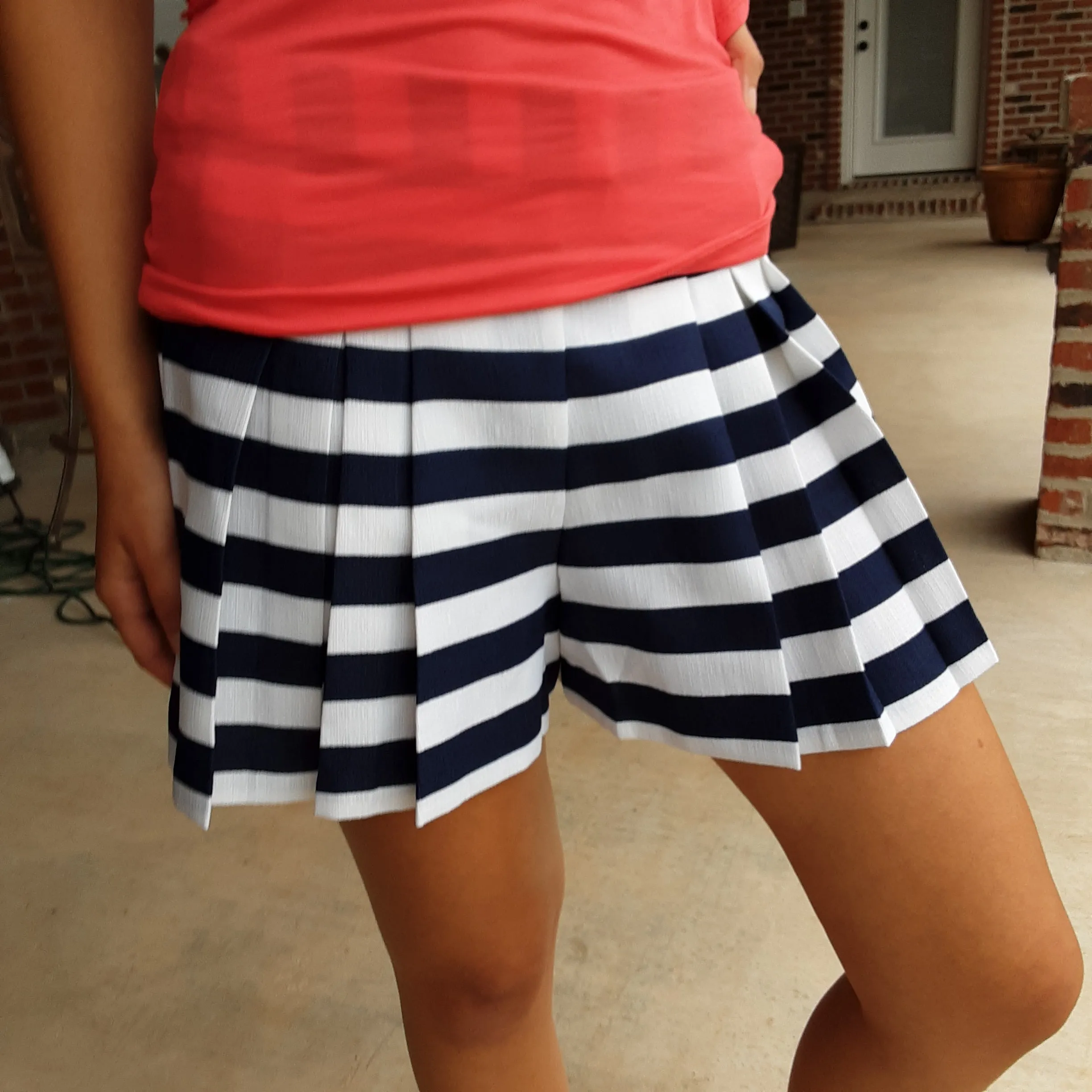 Navy and White Horizontal Stripe Skort | Everly