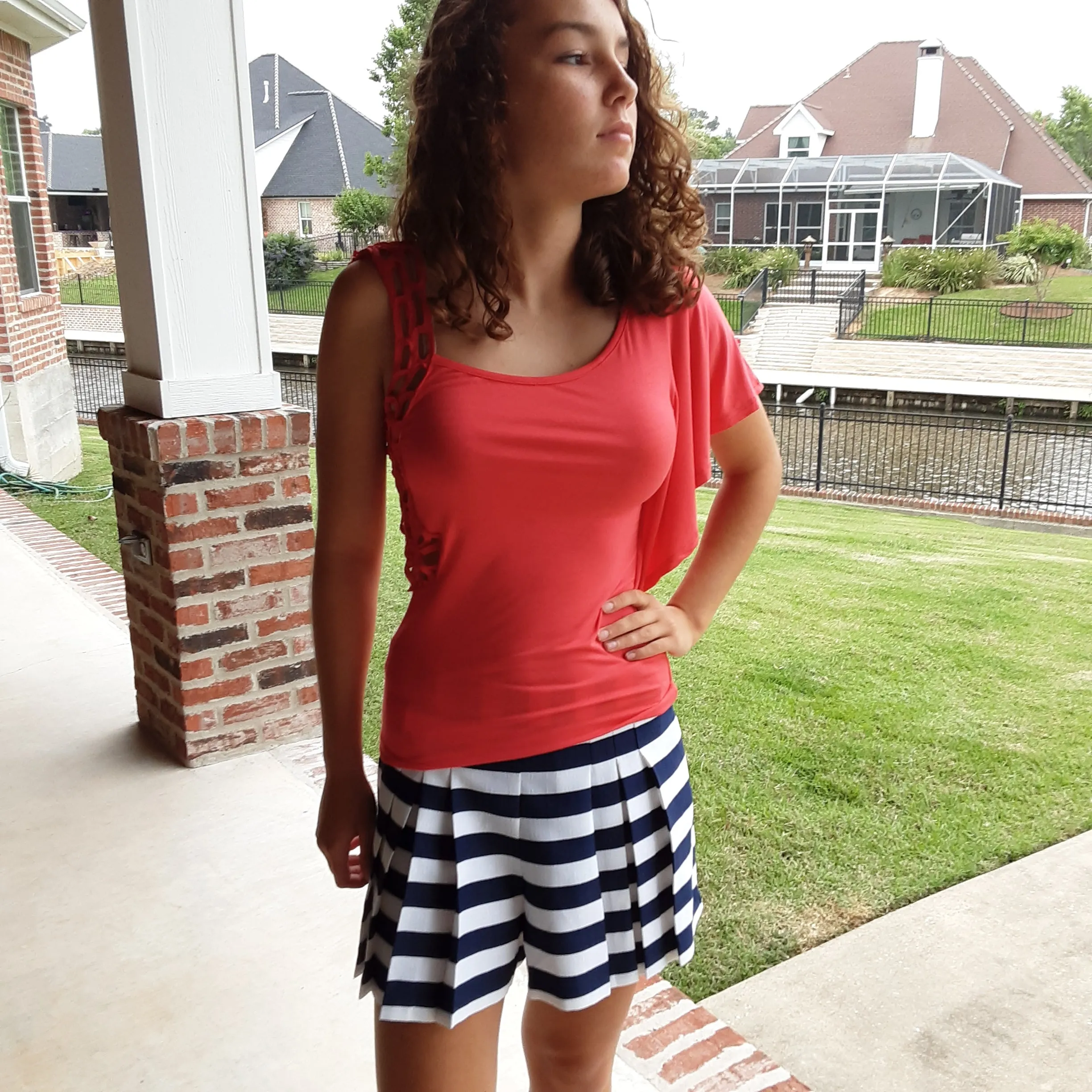 Navy and White Horizontal Stripe Skort | Everly