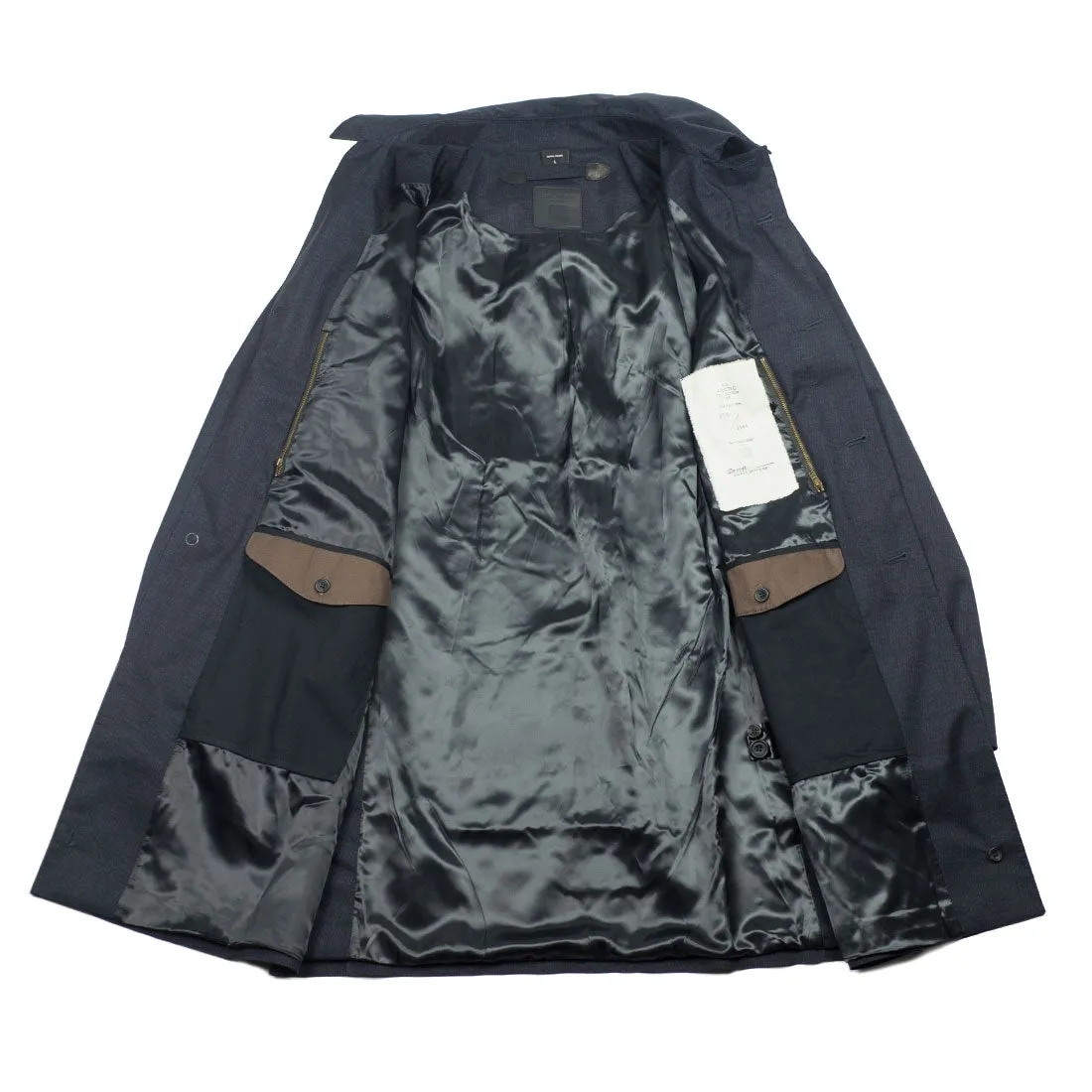 Navy Geneve raincoat with sashiko print