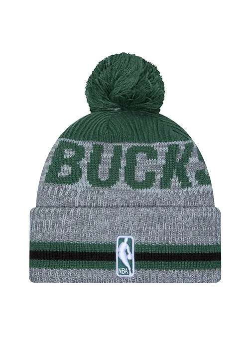 New Era Cuff Pom Runner Stripe Logo Milwaukee Bucks Knit Hat