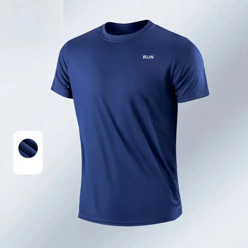 New Ice Silk Men Solid color T-shirt men Sporting Casual Tee Shirt Male Gym Running Black Quick dry T-shirt Fitness Sports