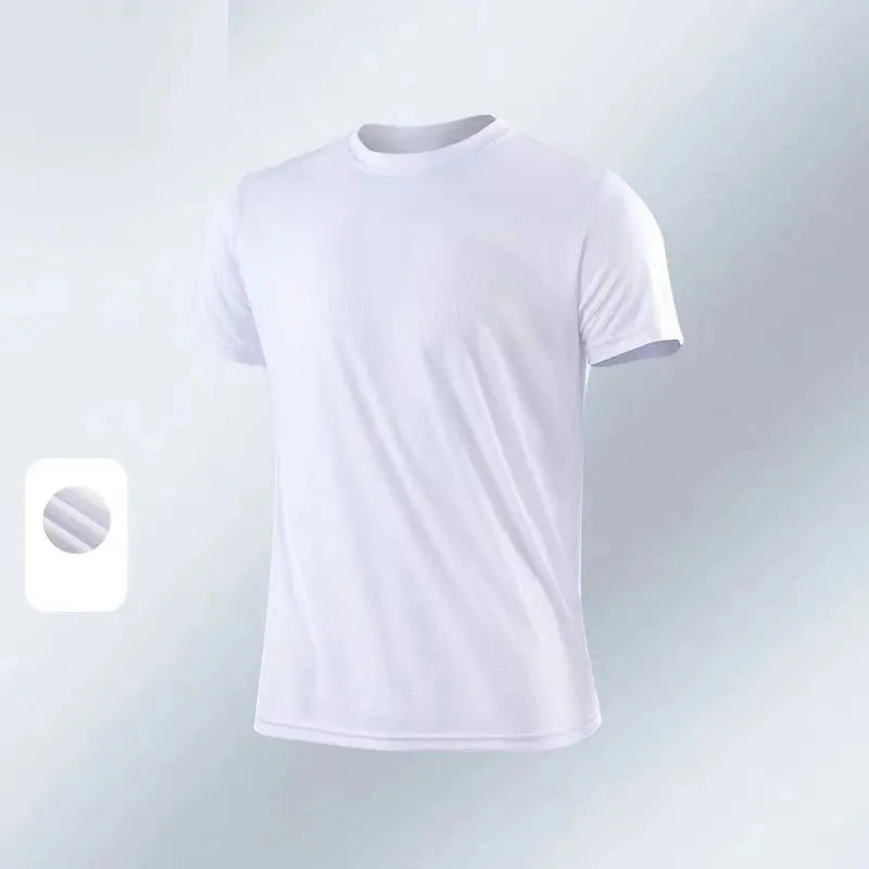 New Ice Silk Men Solid color T-shirt men Sporting Casual Tee Shirt Male Gym Running Black Quick dry T-shirt Fitness Sports