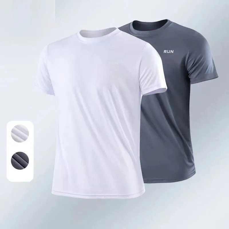 New Ice Silk Men Solid color T-shirt men Sporting Casual Tee Shirt Male Gym Running Black Quick dry T-shirt Fitness Sports