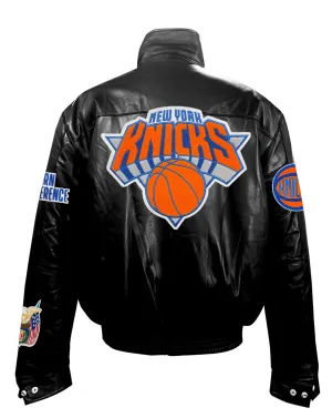 NEW YORK KNICKS FULL LEATHER PUFFER JACKET Black