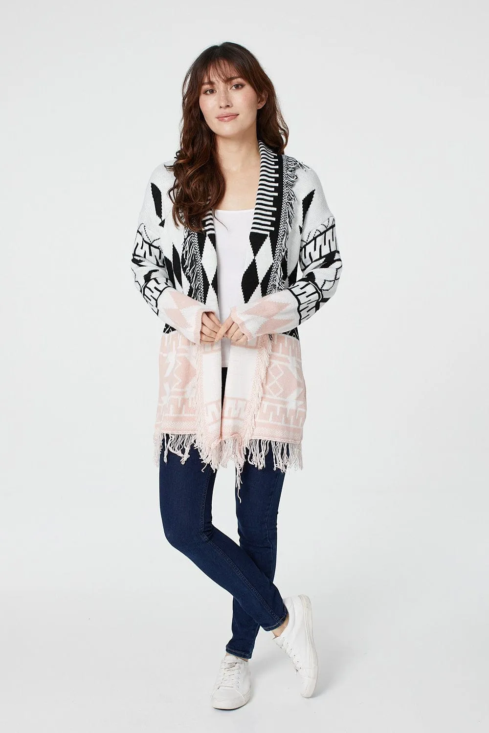 Nordic Print Fringed Cardigan