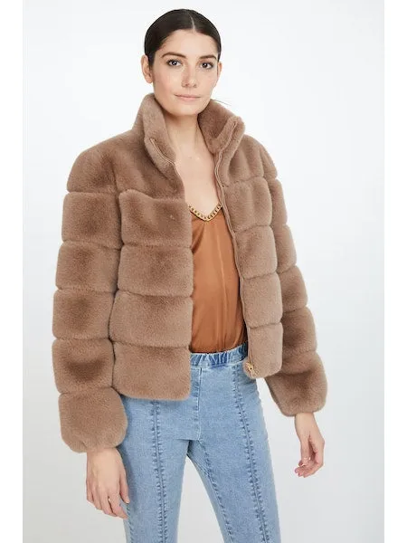 ODILE FAUX FUR COAT - TAUPE