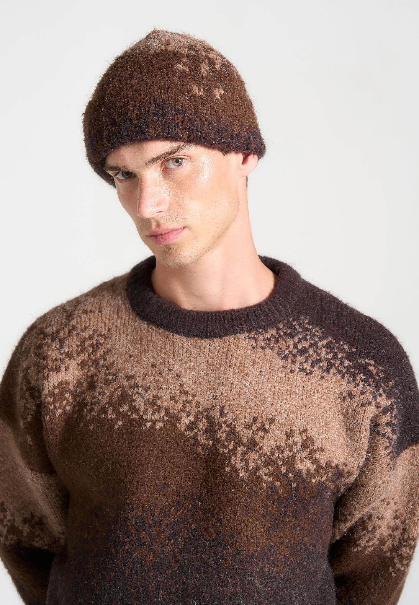 Ombré Knit Beanie Hat - Taupe