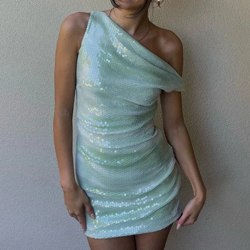 One-Shoulder Sparkle Party Mini Dress 🌟