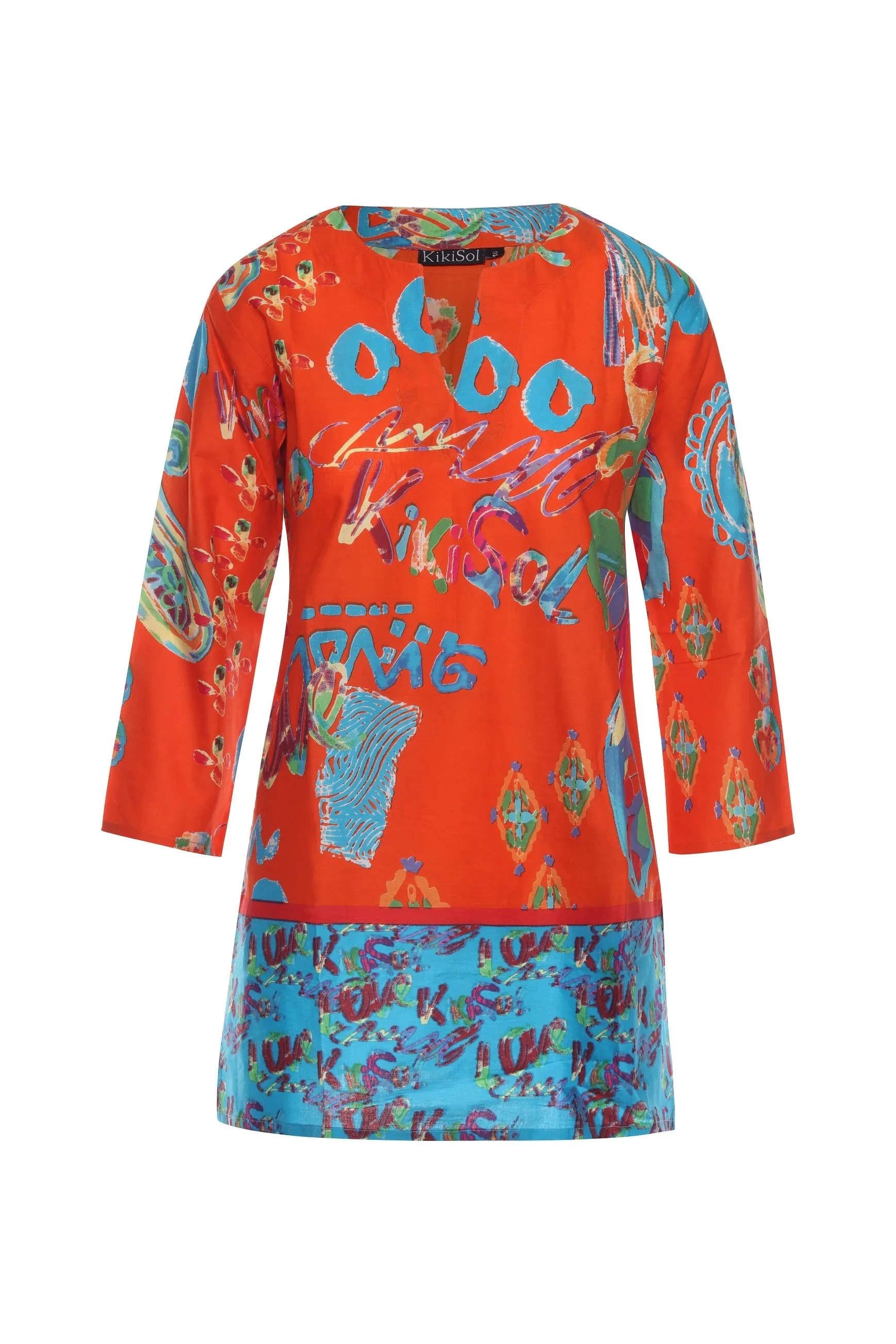 Orange Love w/ Turquoise Trim Print Bottom Tunic