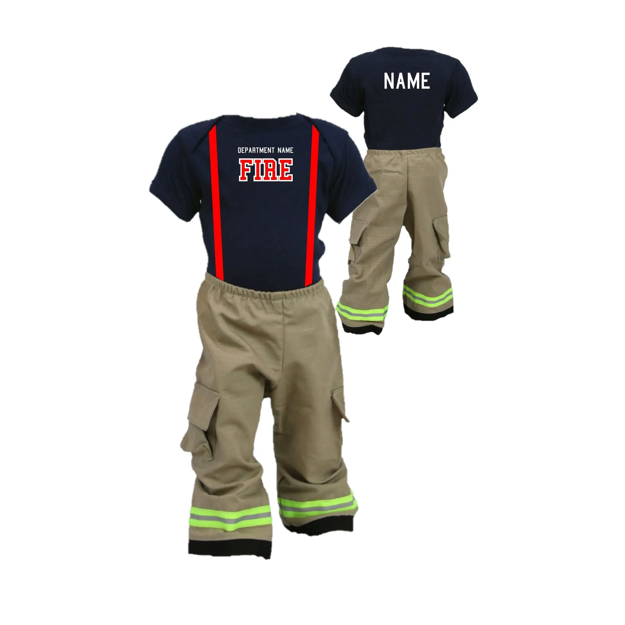 ORIGINAL Firefighter Personalized TAN 2PC Baby Outfit