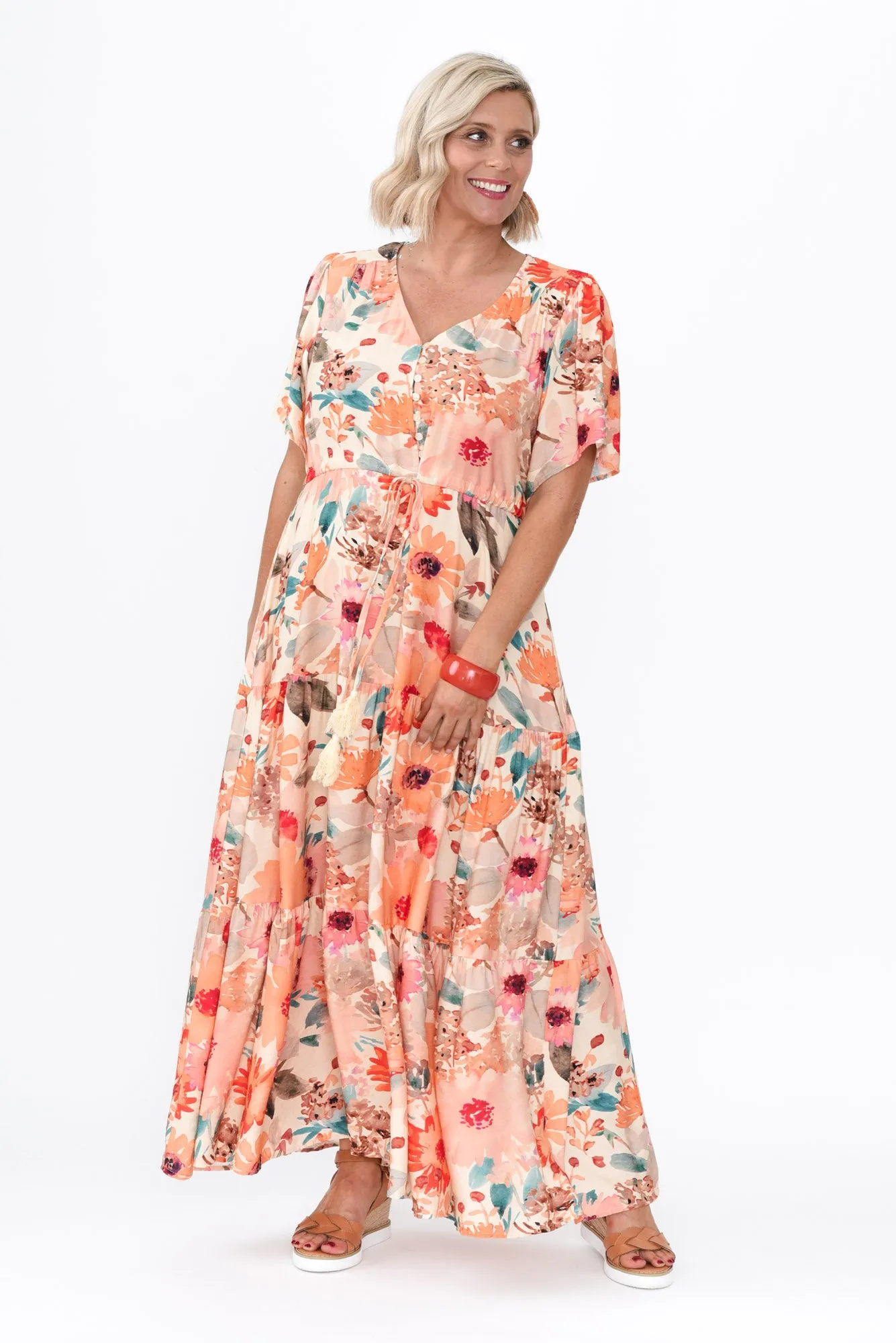 Otis Orange Floral Linen Blend Dress