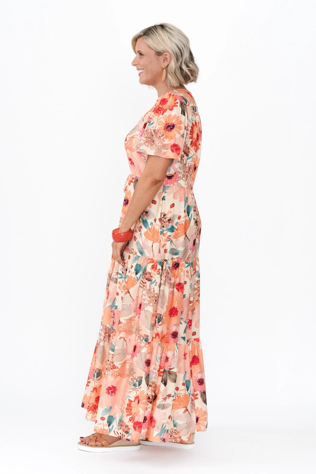 Otis Orange Floral Linen Blend Dress