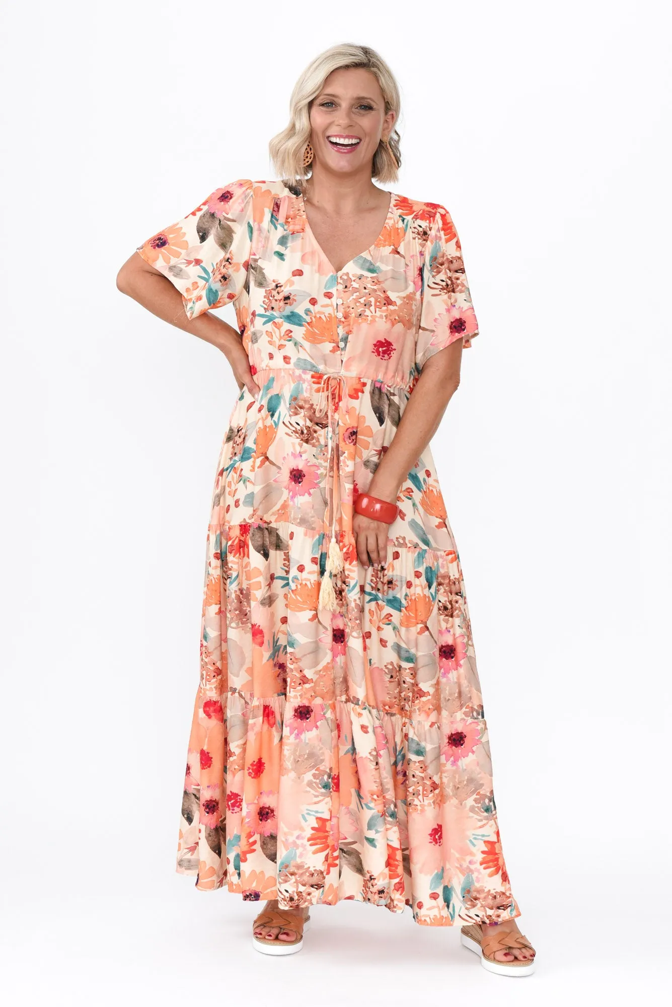 Otis Orange Floral Linen Blend Dress