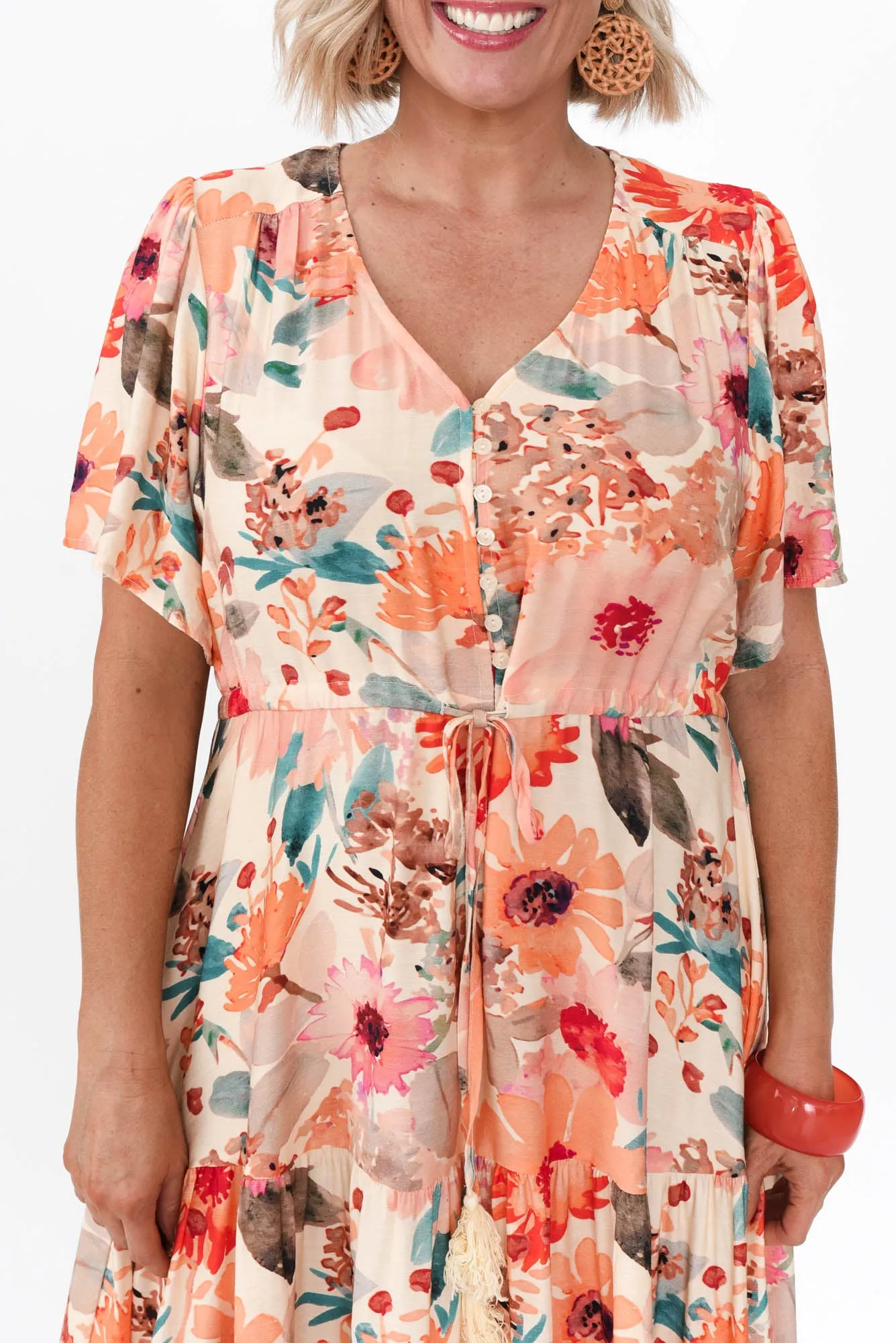 Otis Orange Floral Linen Blend Dress