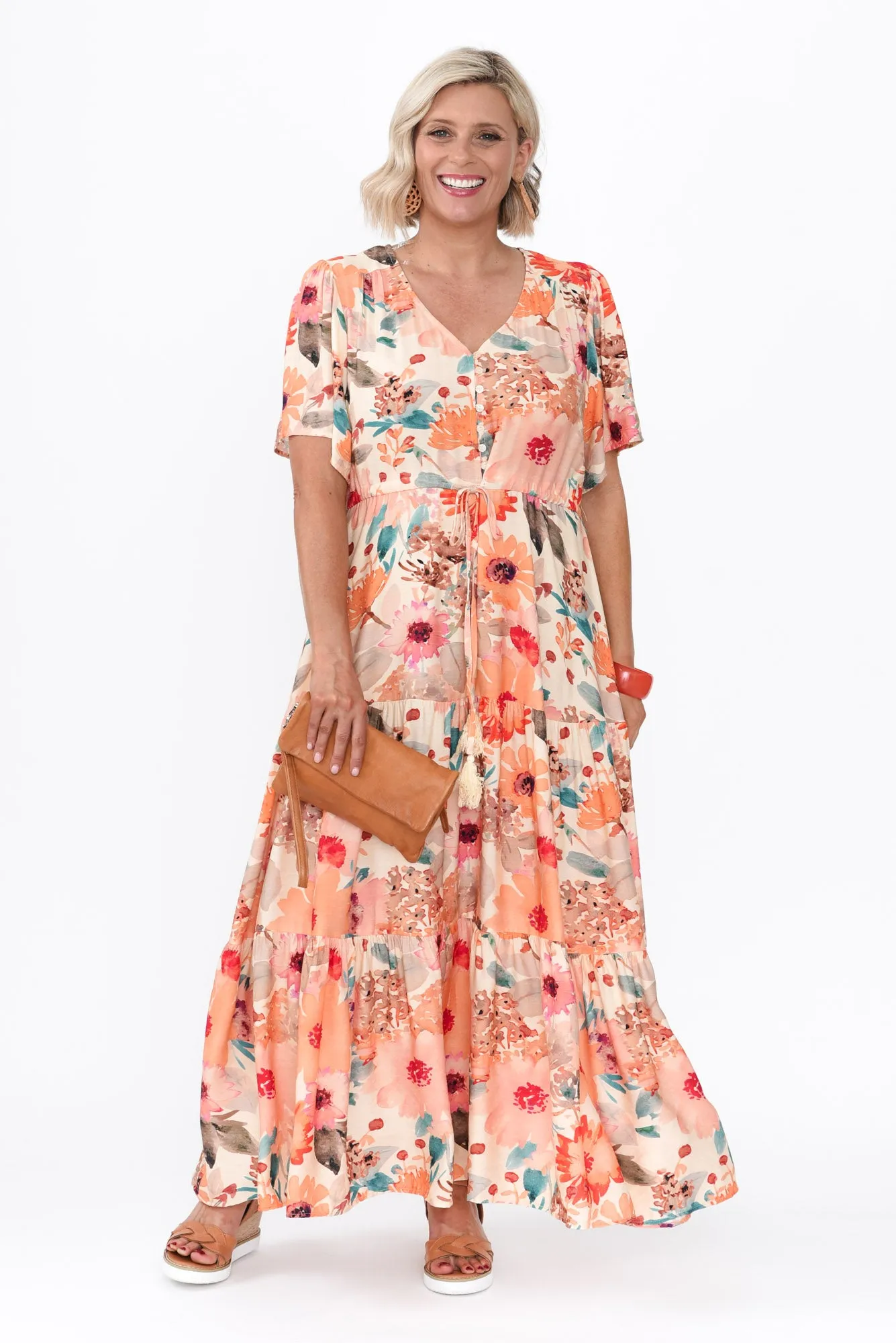 Otis Orange Floral Linen Blend Dress