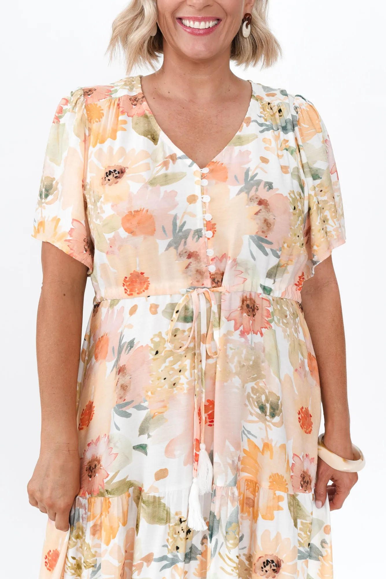 Otis White Floral Linen Blend Dress