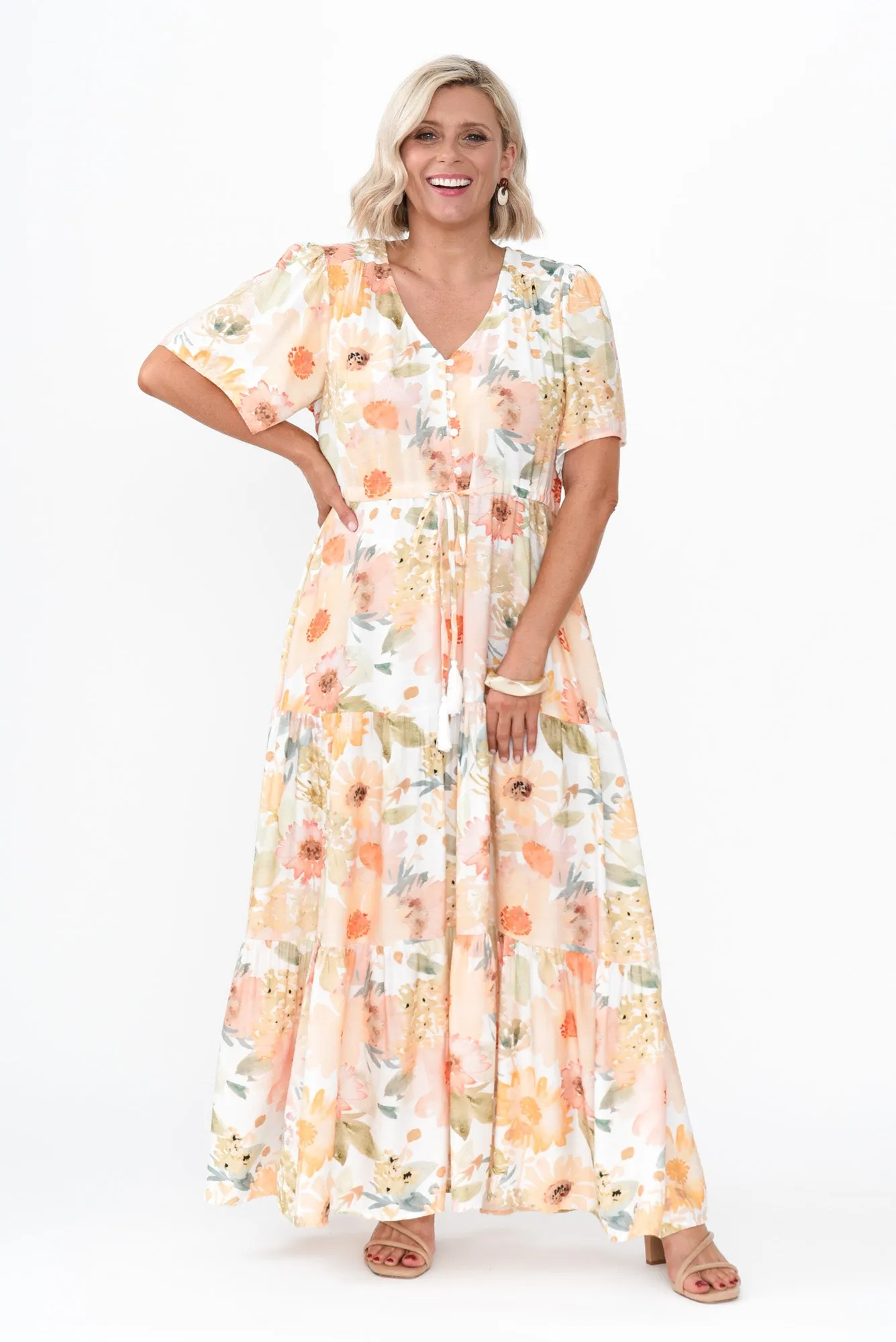 Otis White Floral Linen Blend Dress