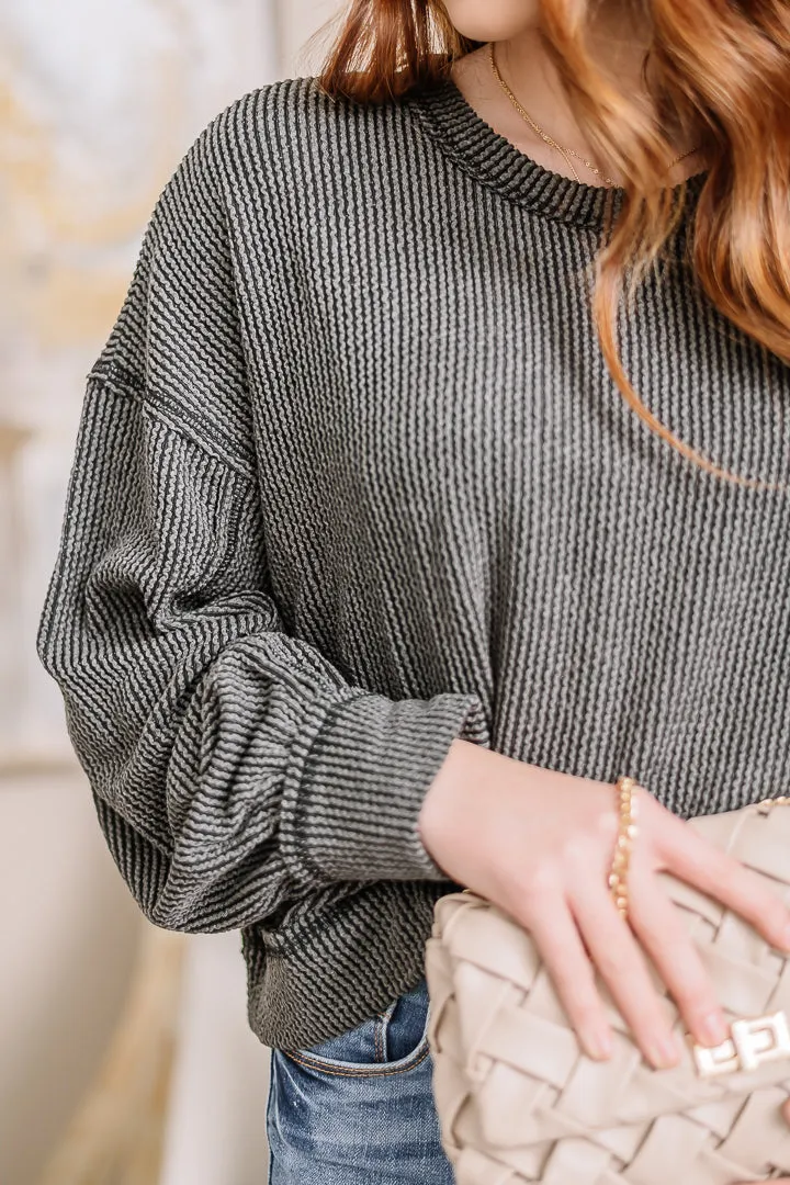 Otto Ribbed Two Tone Top | Charcoal