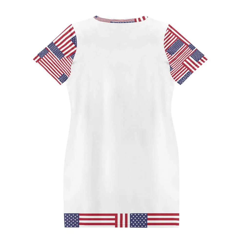 Patriotic Women's Round Neck 4th of July T-Shirt Dress