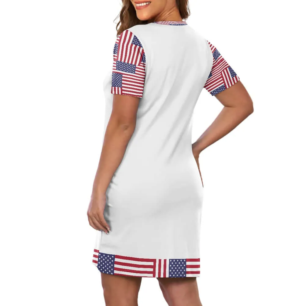 Patriotic Women's Round Neck 4th of July T-Shirt Dress