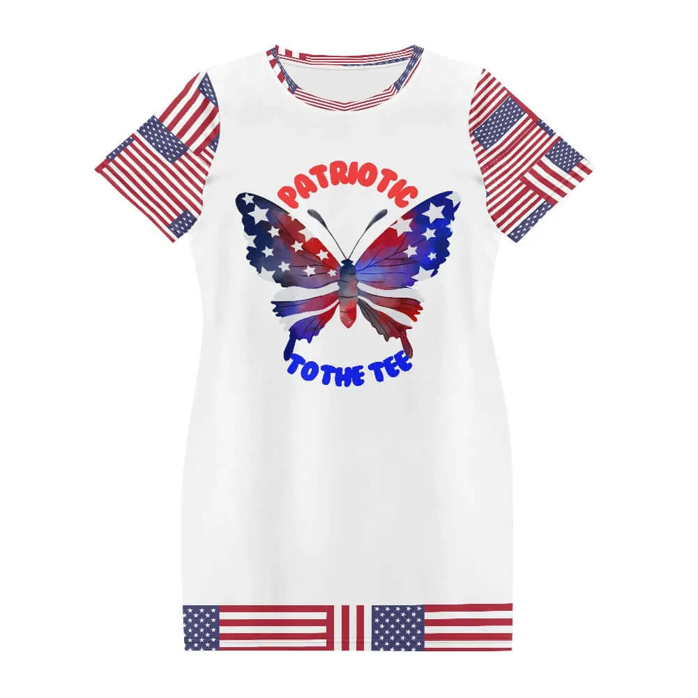 Patriotic Women's Round Neck 4th of July T-Shirt Dress