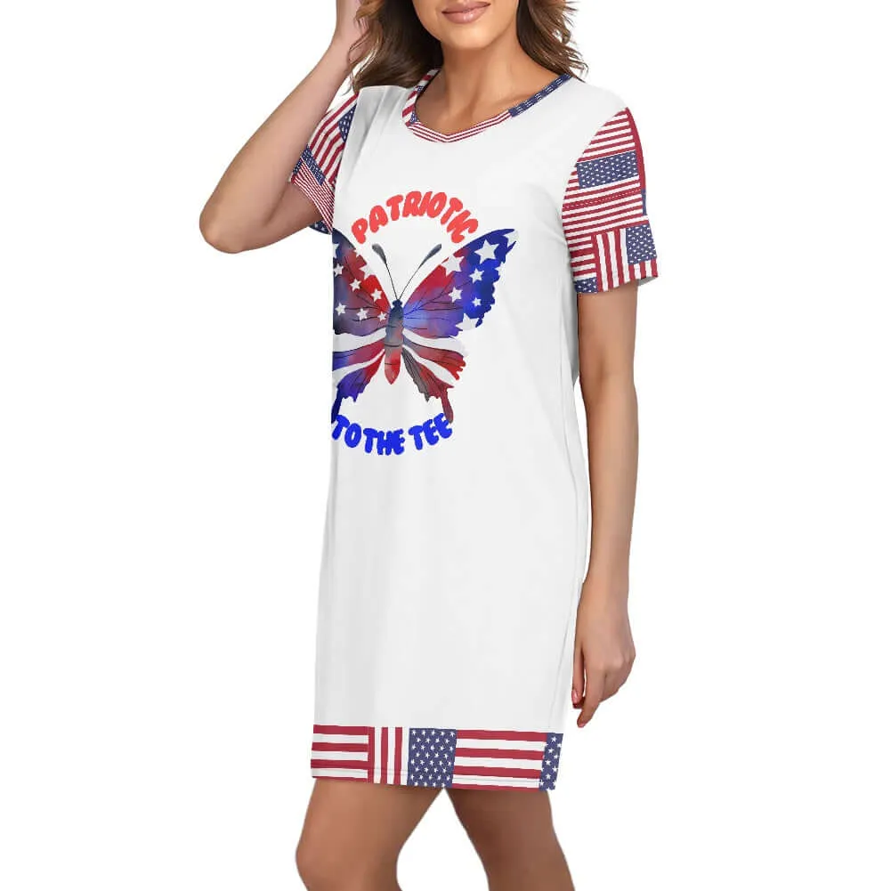 Patriotic Women's Round Neck 4th of July T-Shirt Dress