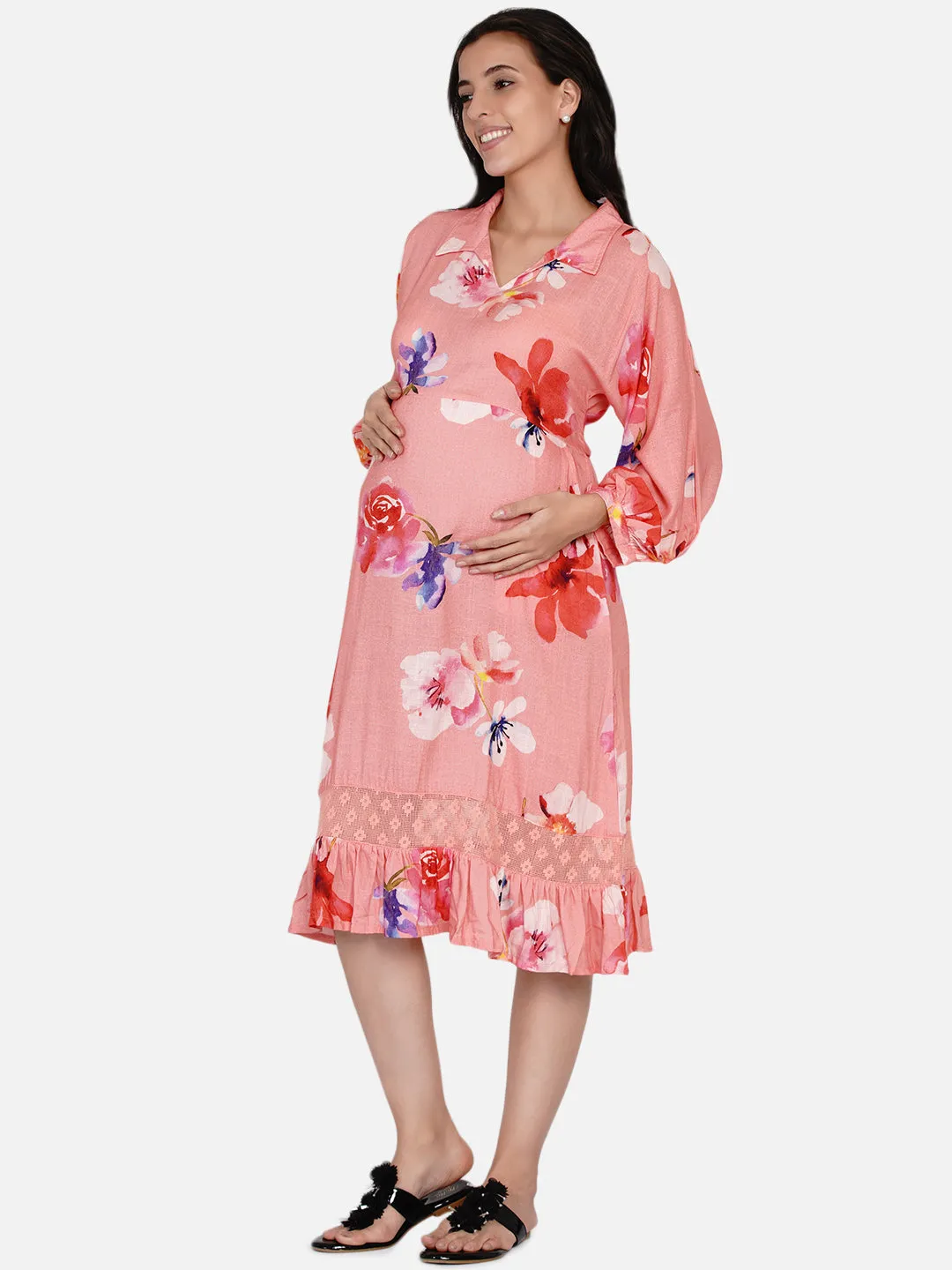 Peach Brushed Floral Maternity Dress (Final Sale)