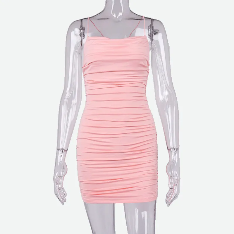 Pink Bodycon Dress | Mesh Ruched Dress