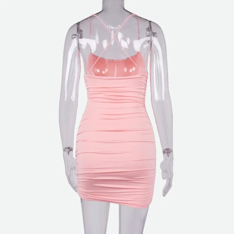 Pink Bodycon Dress | Mesh Ruched Dress