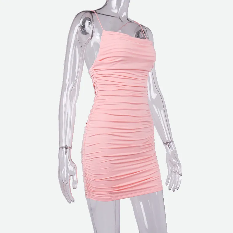 Pink Bodycon Dress | Mesh Ruched Dress