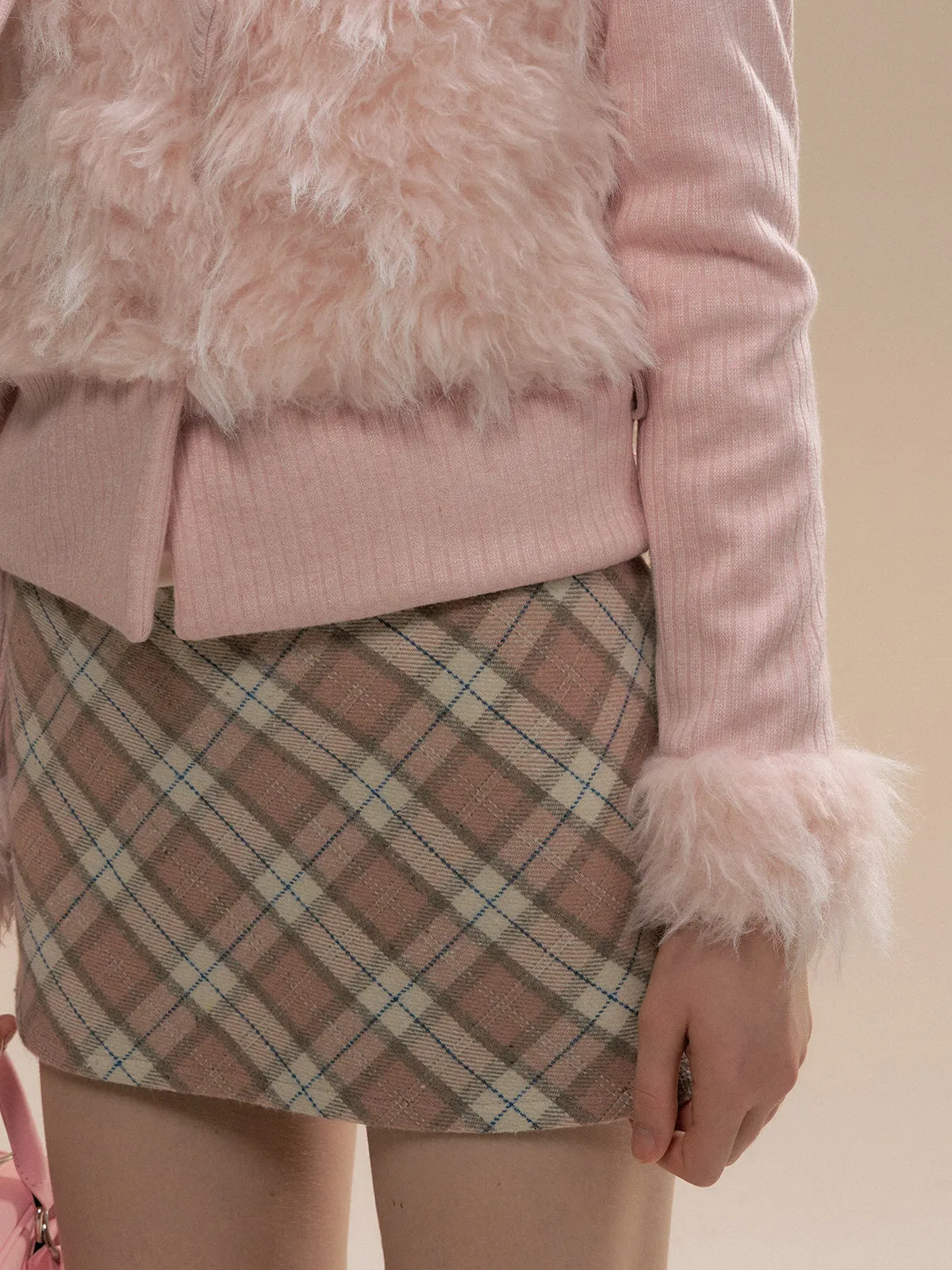 Pink Faux Fur Two-Piece Short Jacket