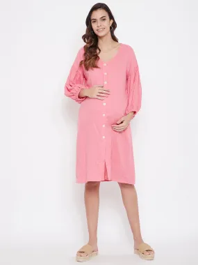 Pink Shirt Style Maternity Dress - (Final Sale)