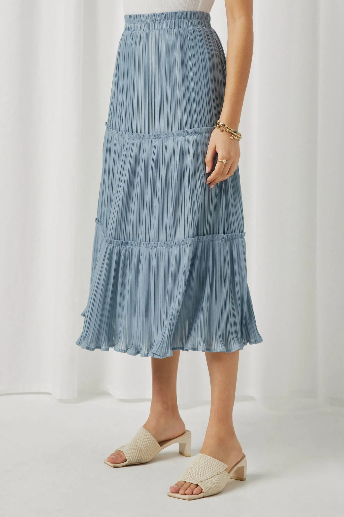 Pleated Ruffle Seam Elastic Waist Skirt