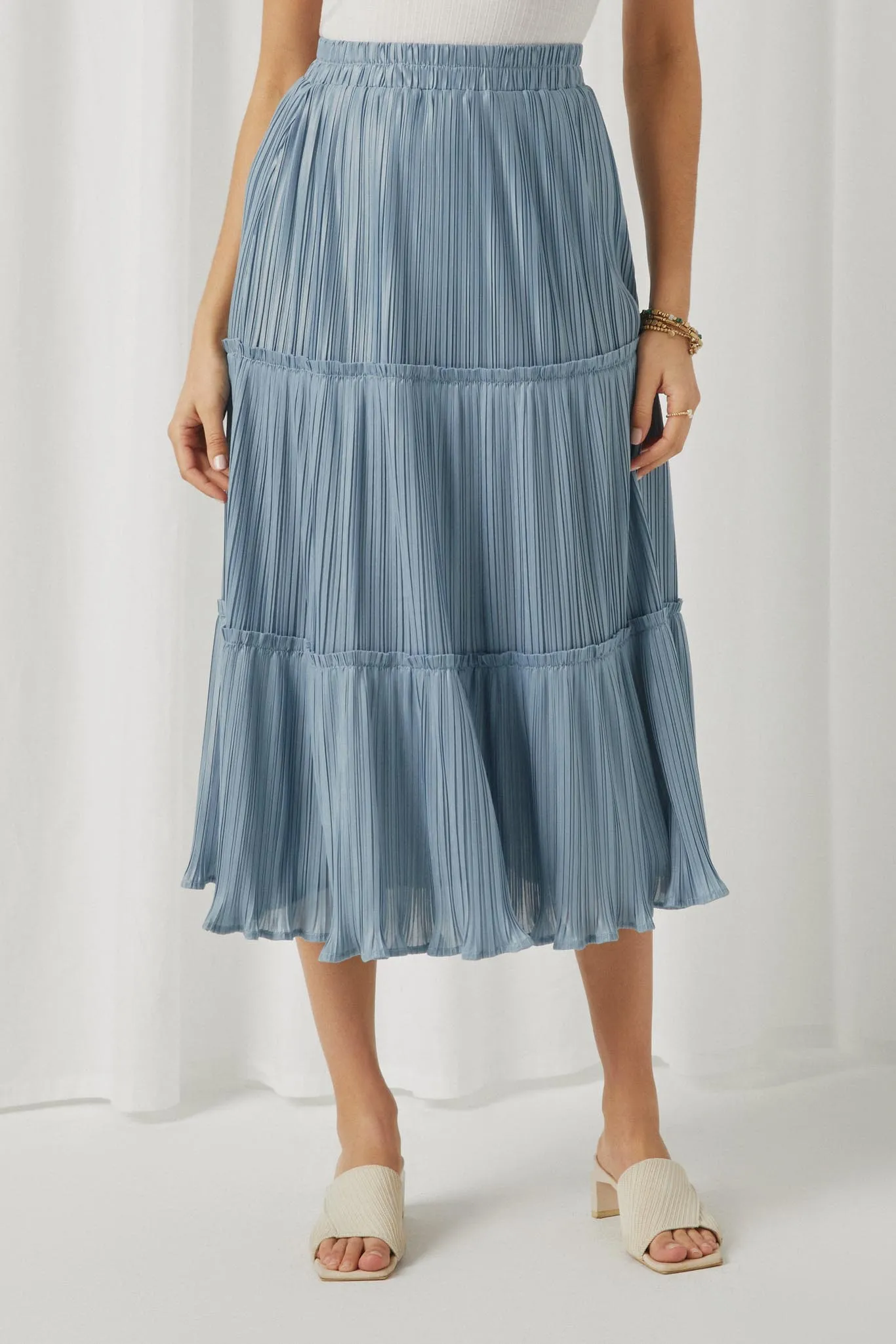 Pleated Ruffle Seam Elastic Waist Skirt