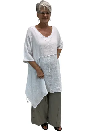 Plum Loco 100%Linen Tunic Top, White (AS22292)