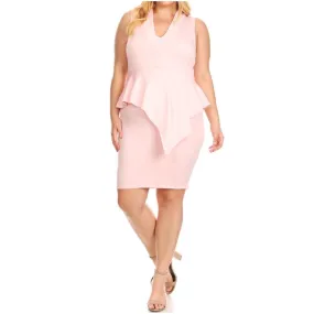 Plus Bodycon Sleeveless Asymmetrical Peplum Dress Cocktail Pink