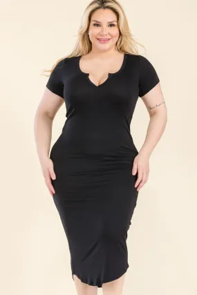 Plus Size Split Neck Bodycon Midi Dress (CAPELLA)